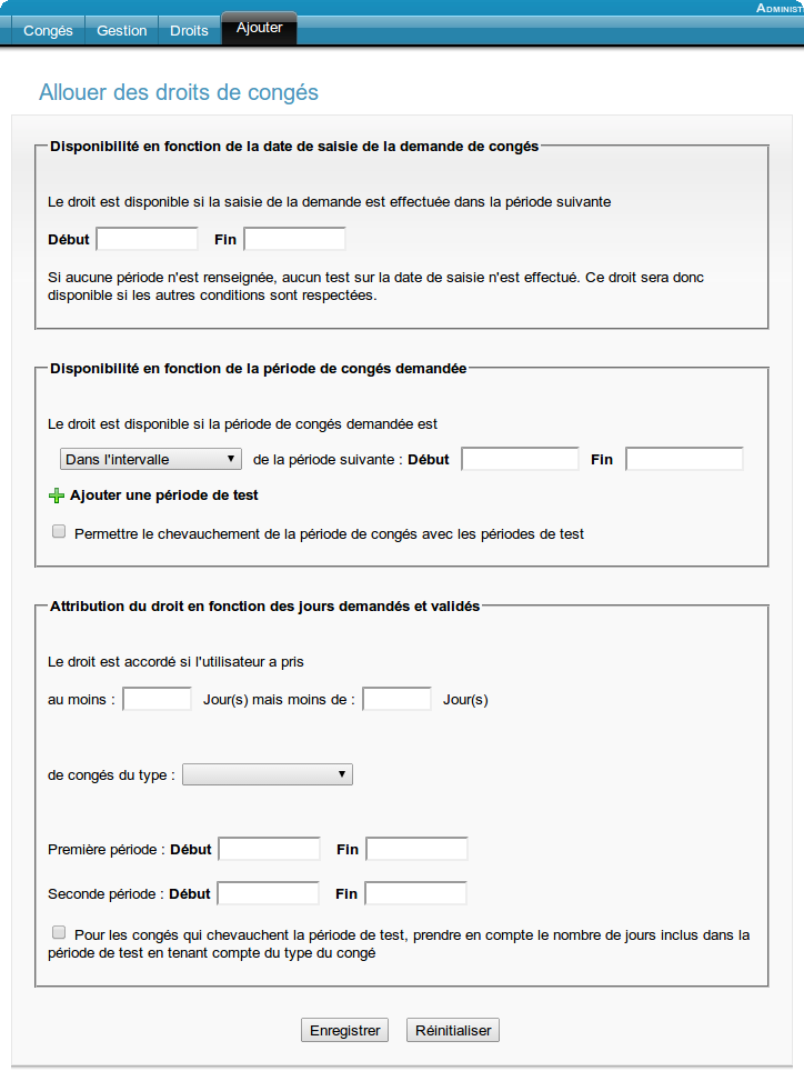 2nd partie du formulaire de création d'un droit de nature "Défaut"