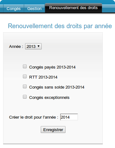 Renouvellement des droits par année