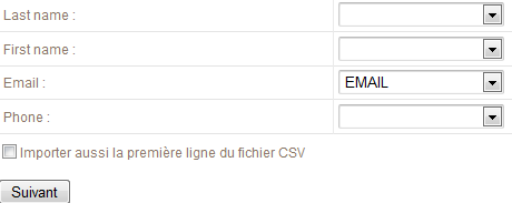 Formulaire d'association des champs
