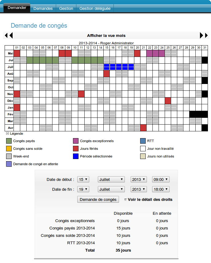 Définition de la période de congés souhaitée