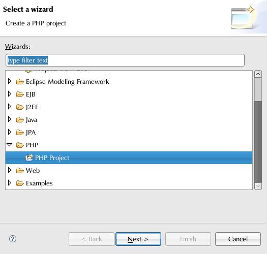 Fichier:EclipsePDT New Project PHP.jpg