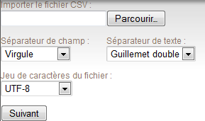 Formulaire d'import CSV